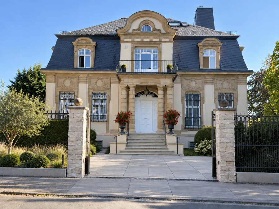 Repräsentative Villa mit Sandsteinfassade und Mansarddach