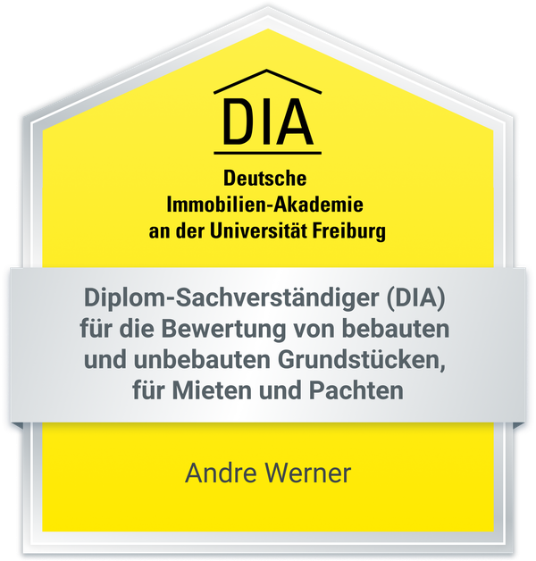 DIA-Siegel: Diplom-Sachverständiger (DIA) für die Bewertung von bebauten und unbebauten Grundstücken, für Mieten und Pachten